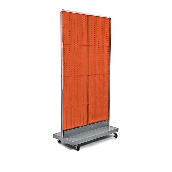 Two-Sided Double Pegboard Floor Display on Wheeled Base